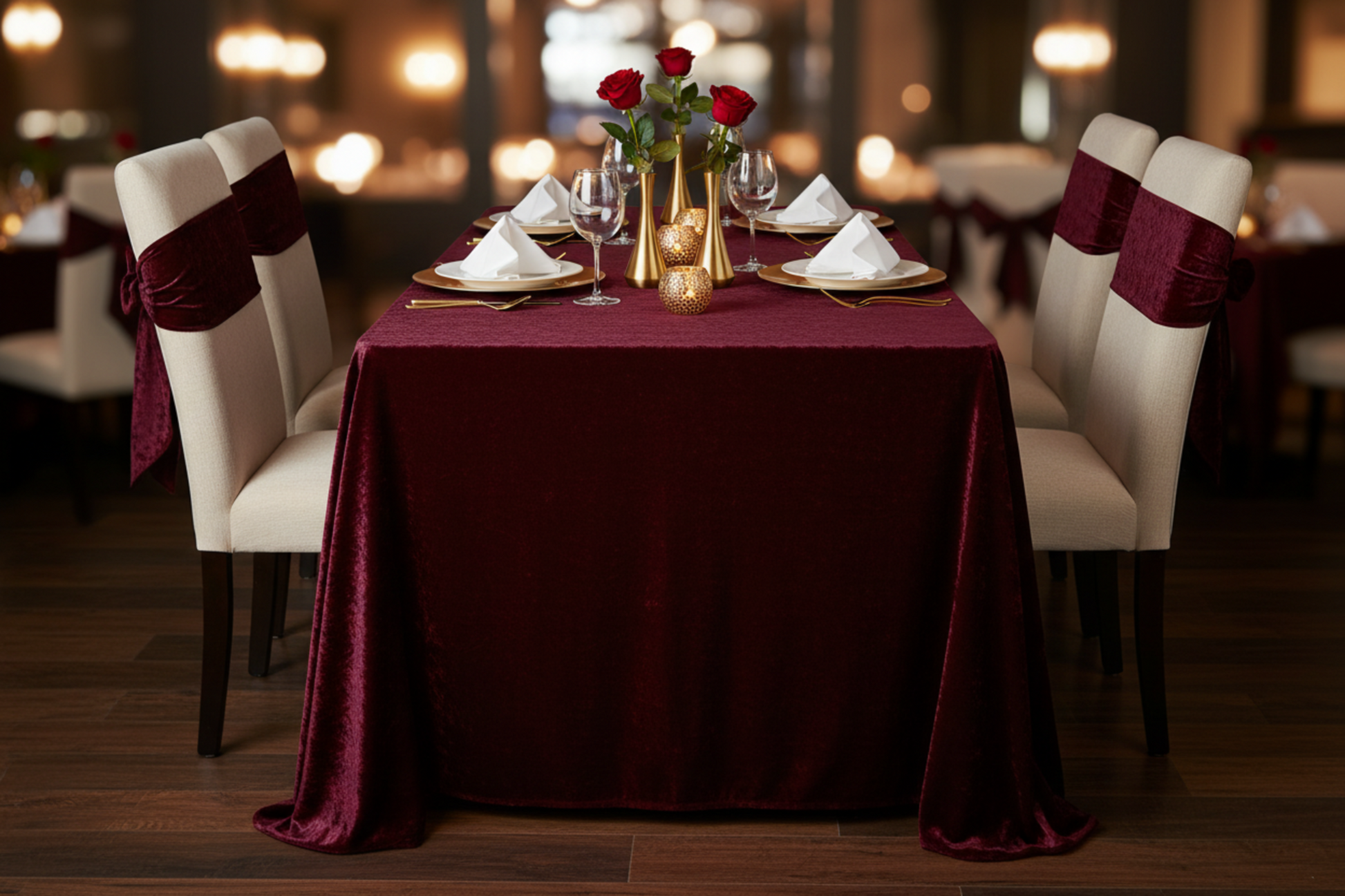 fine dining with Velvet 90"x132" Rectangular Tablecloth - Cabernet