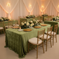 Velvet 90"x132" Rectangular Tablecloth - Dark Sage Green elegant indoor reception for wedding with gold charger plate and flower centerpieces