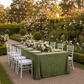 Velvet 90"x132" Rectangular Tablecloth - Dark Sage Green for outdoor wedding reception with gold charger plate and white napkin 