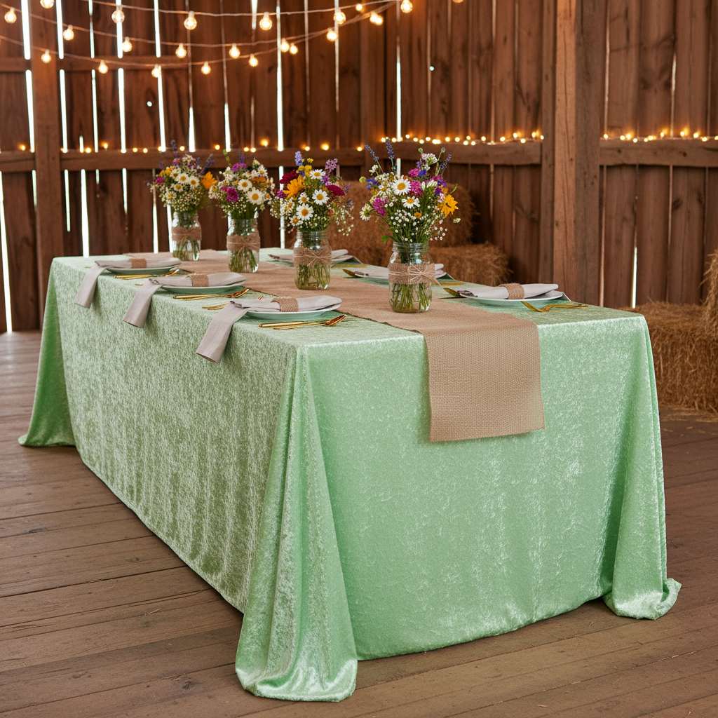 Velvet 90"x132" Rectangular Tablecloth - Mint Green