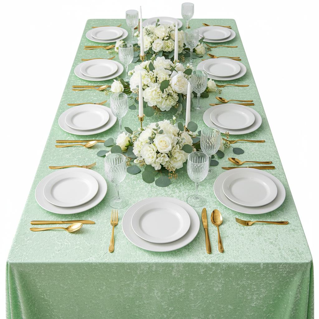 Velvet 90"x132" Rectangular Tablecloth - Mint Green