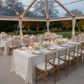 glass marquee tent setup with Velvet 90"x132" Rectangular Tablecloth - White