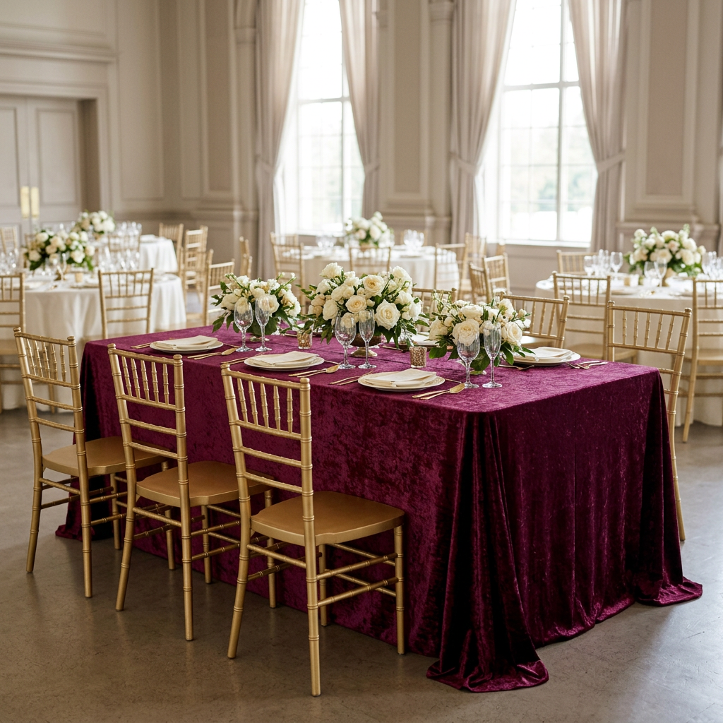 Cabernet rectangular velvet ballroom wedding