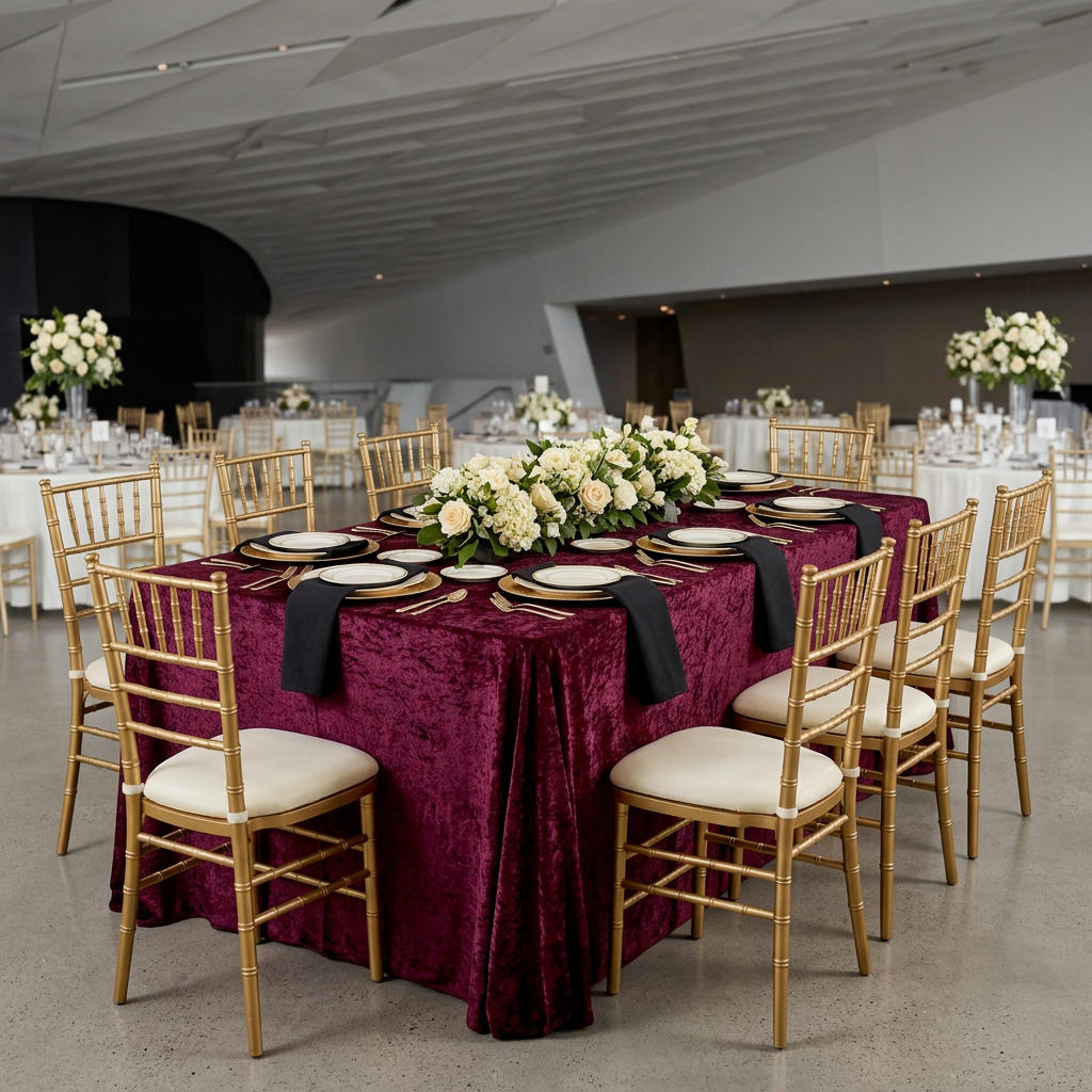Cabernet rectangular velvet gala dinner