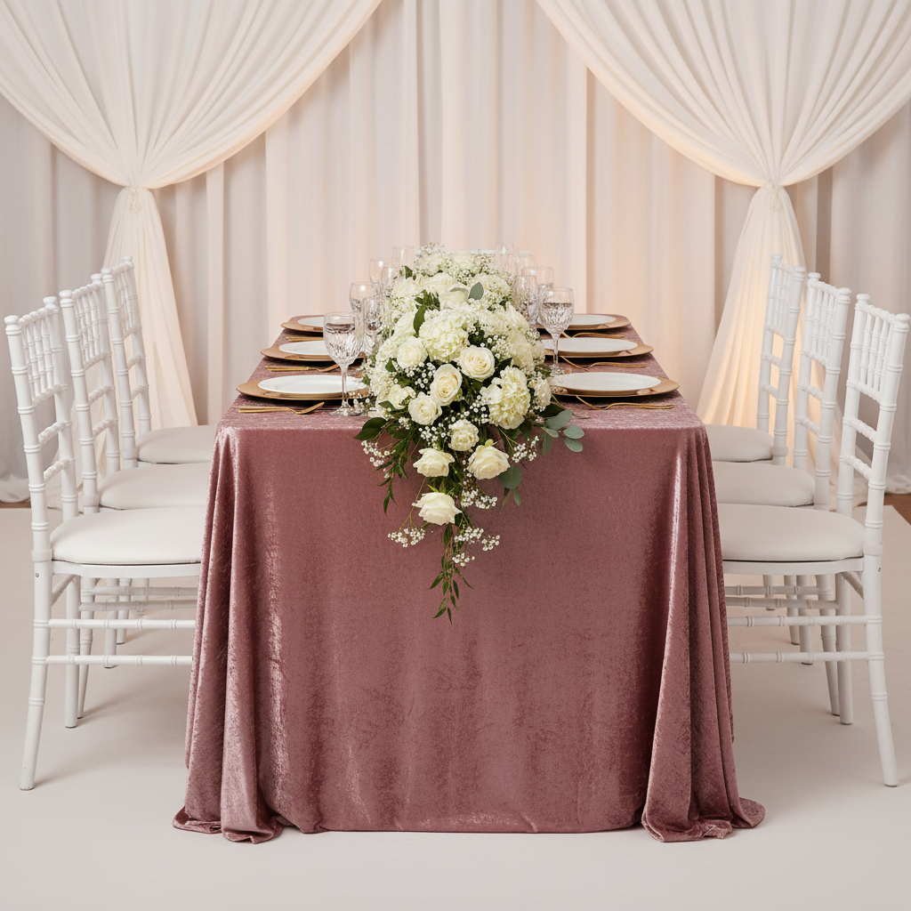 Velvet 90"x156" Rectangular Tablecloth - Dark Dusty Rose/Mauve
