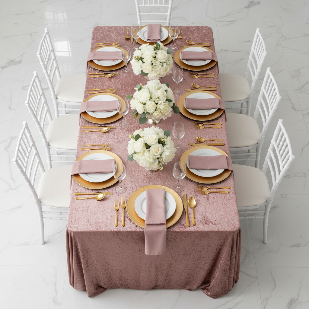 Velvet 90"x156" Rectangular Tablecloth - Dark Dusty Rose/Mauve