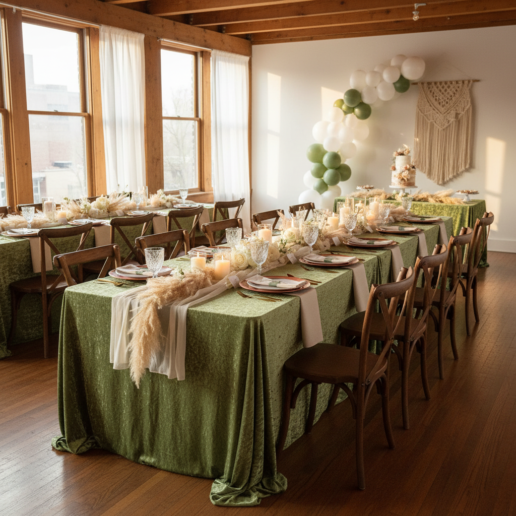 bridal shower with Velvet 90"x156" Rectangular Tablecloth - Dark Sage Green