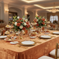 Velvet-90x156-Rectangular-Tablecloth-Rust | charger plate | wine goblets | centerpiece |