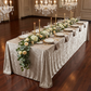 Velvet 90"x156" Rectangular Tablecloth Taupe formal dinner setting with floral and greenery table runner 