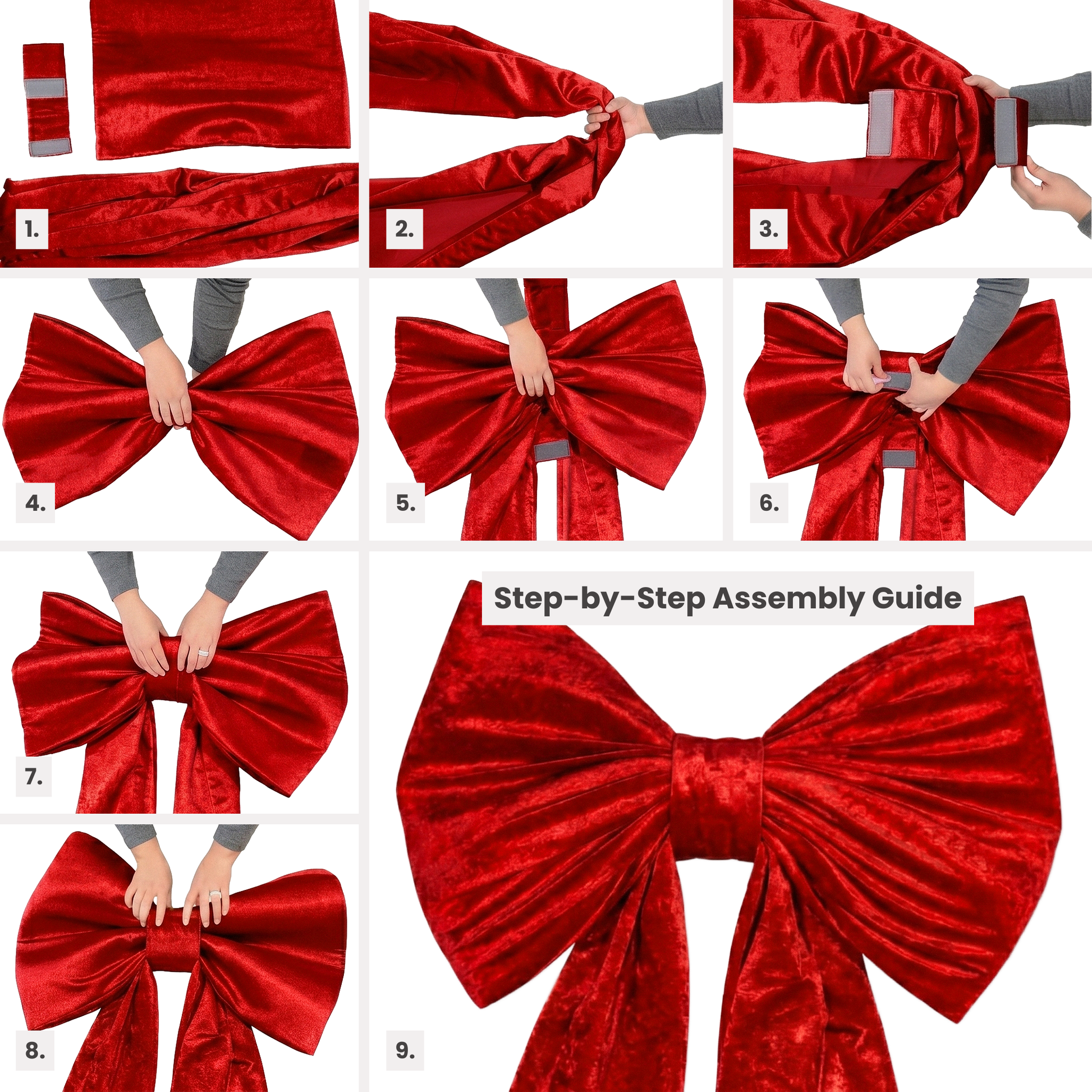 Velvet Giant Fabric Bow for Backdrop Apple Red assembly steps instructions