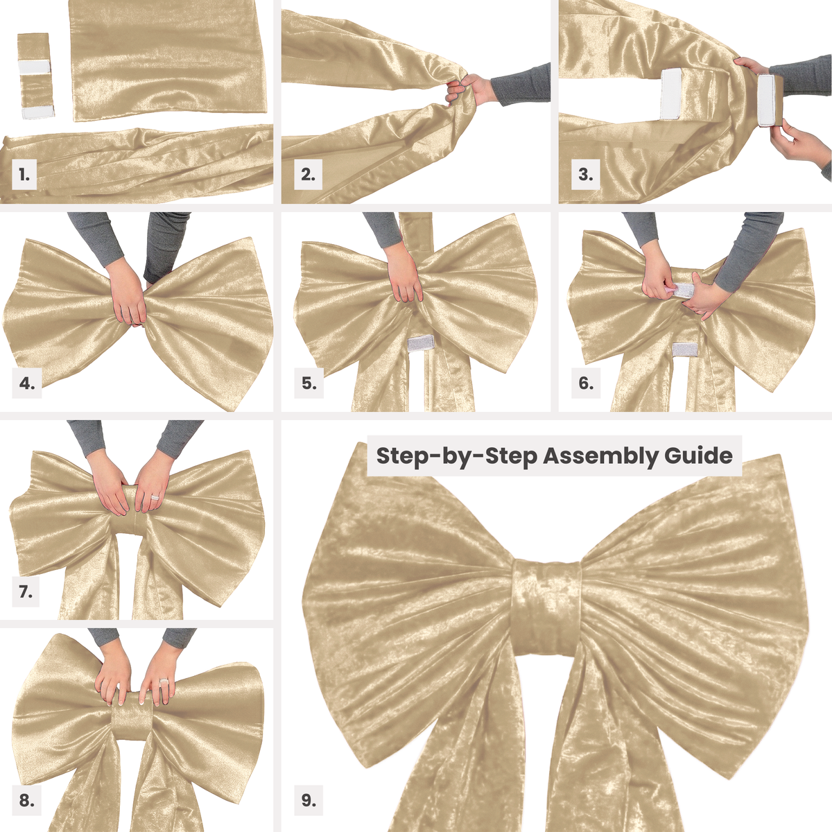 Velvet Giant Fabric Bow for Backdrop Champagne assembly steps instructions