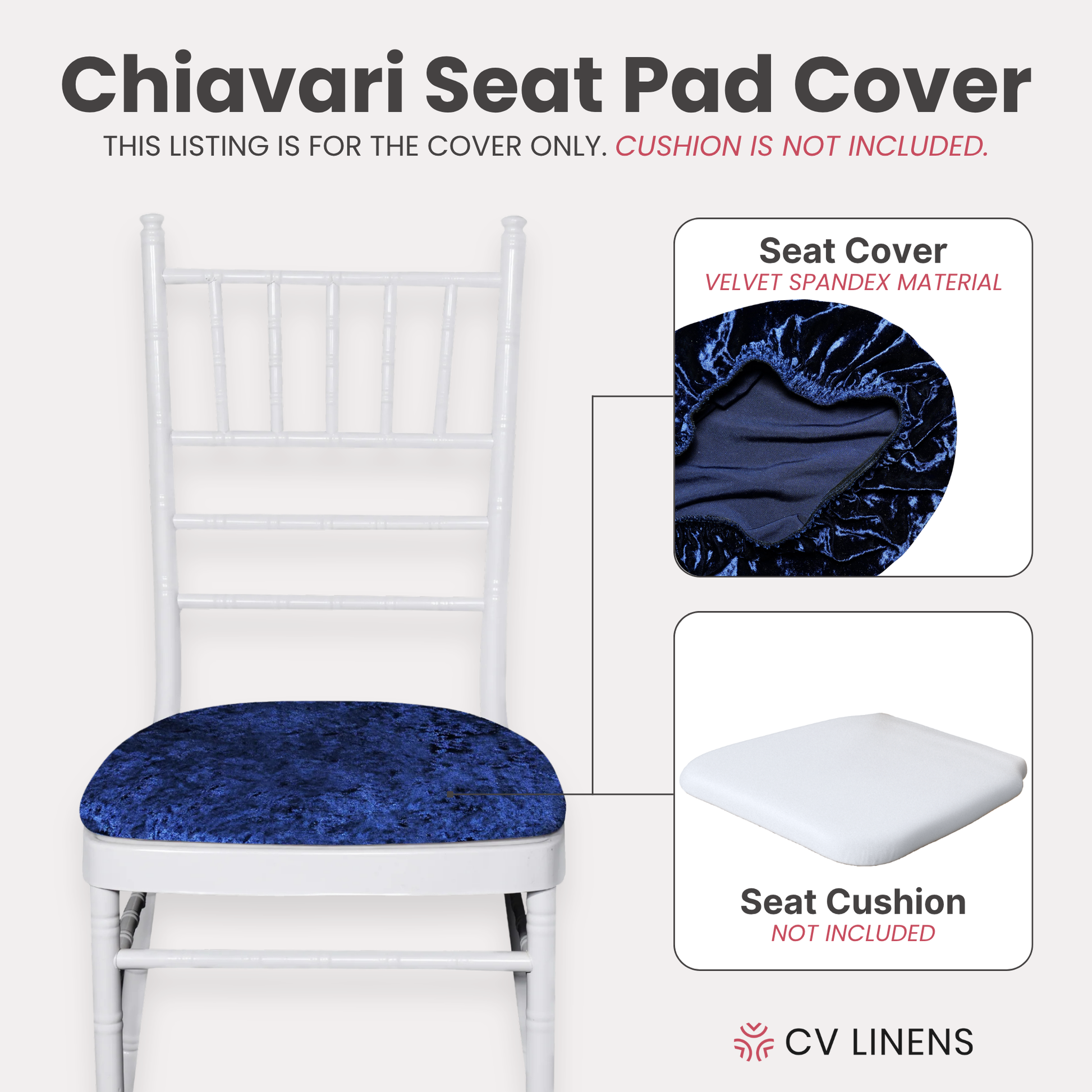 5 pcs/pk Velvet Spandex Chiavari Seat Pad Cover - Navy Blue

