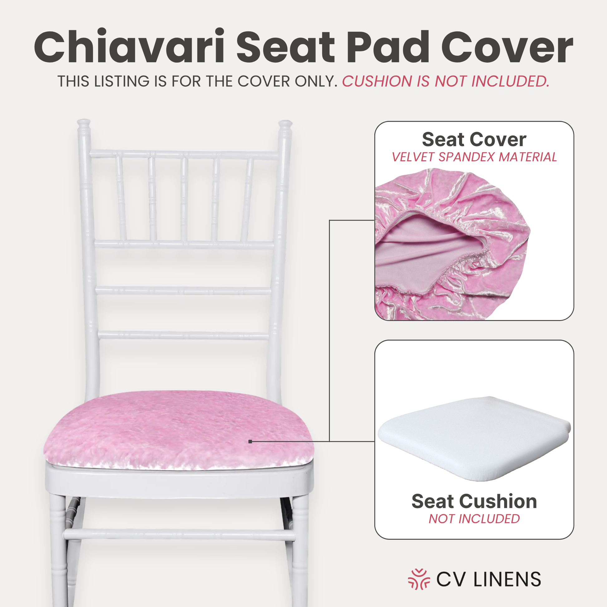 5 pcs/pk Velvet Spandex Chiavari Seat Pad Cover - Pink
