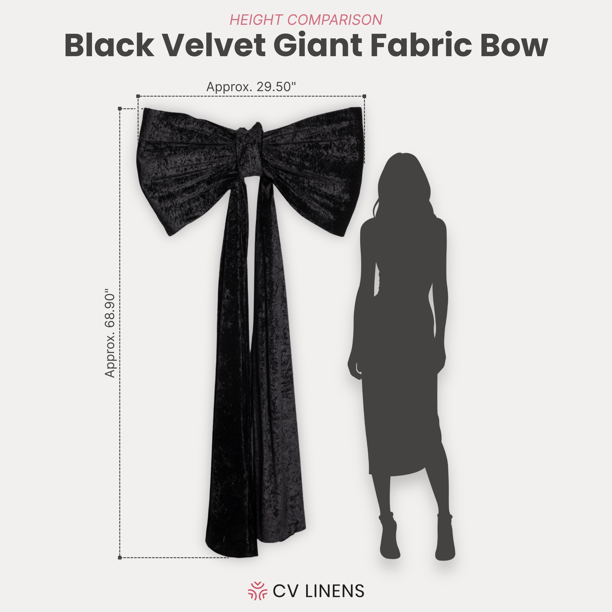 Velvet Giant Fabric Bow for Backdrop Black infographic height comparison