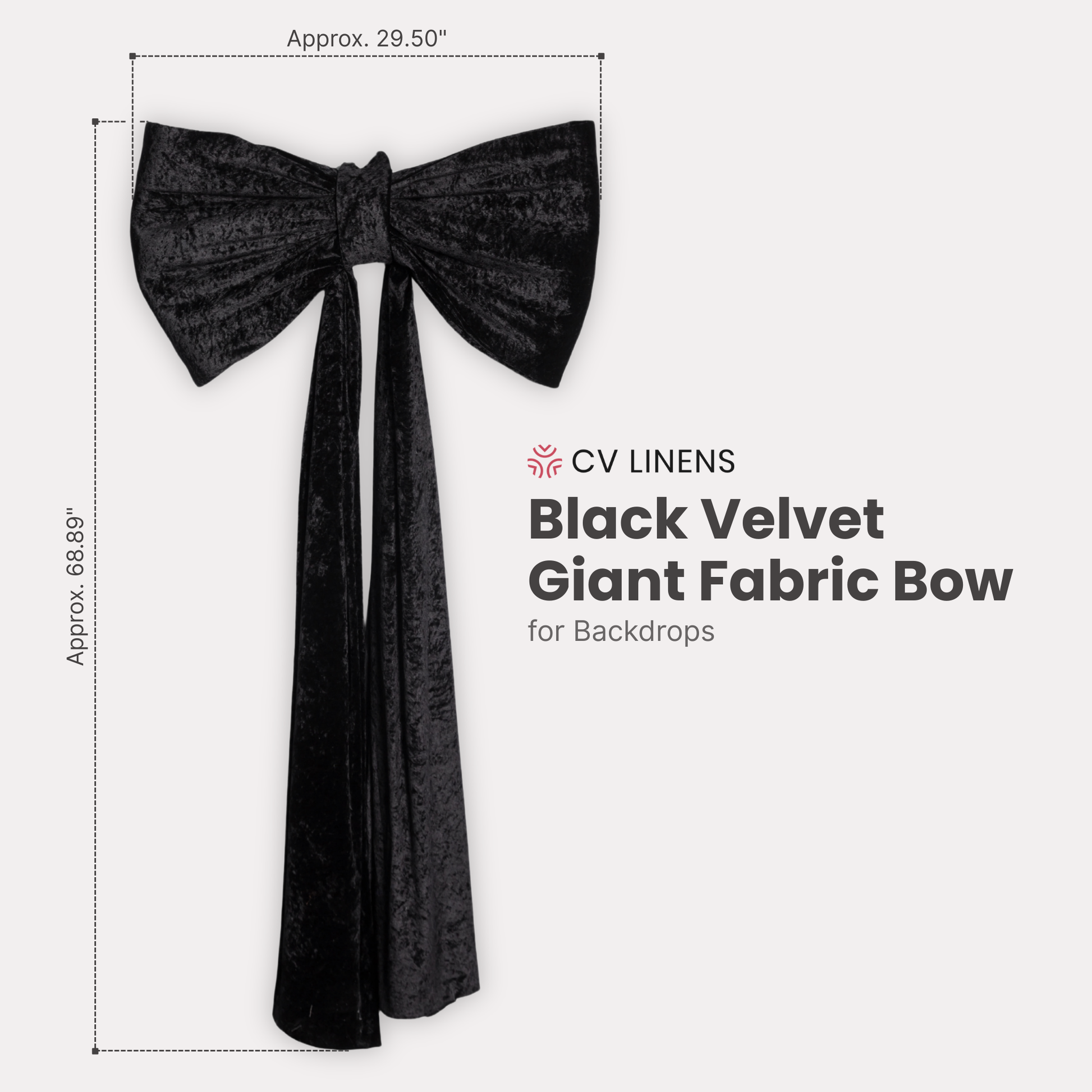 Velvet Giant Fabric Bow for Backdrop Black infographic