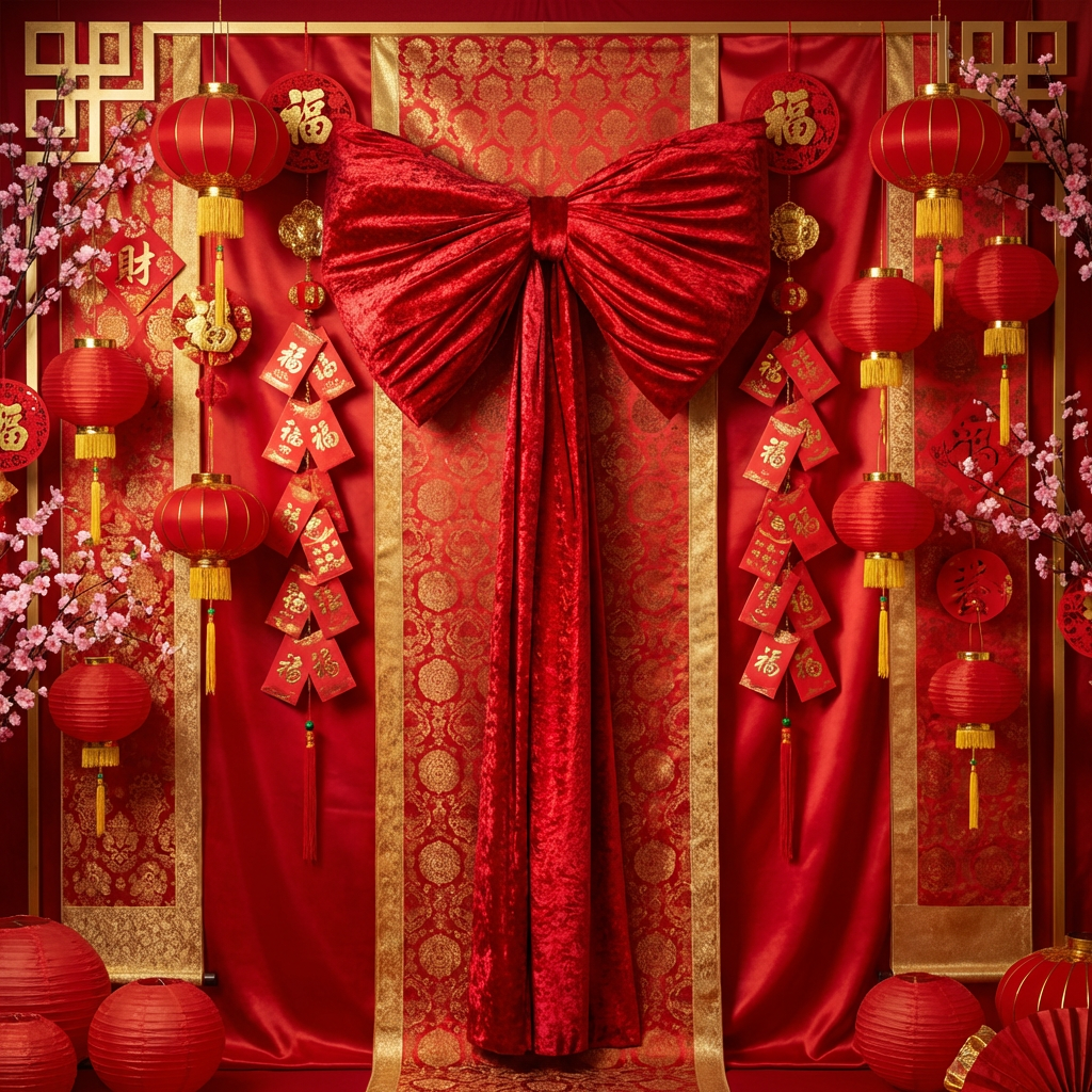 Velvet Giant Fabric Bow for Backdrop  Apple Red backdrop for Chinese New Year
