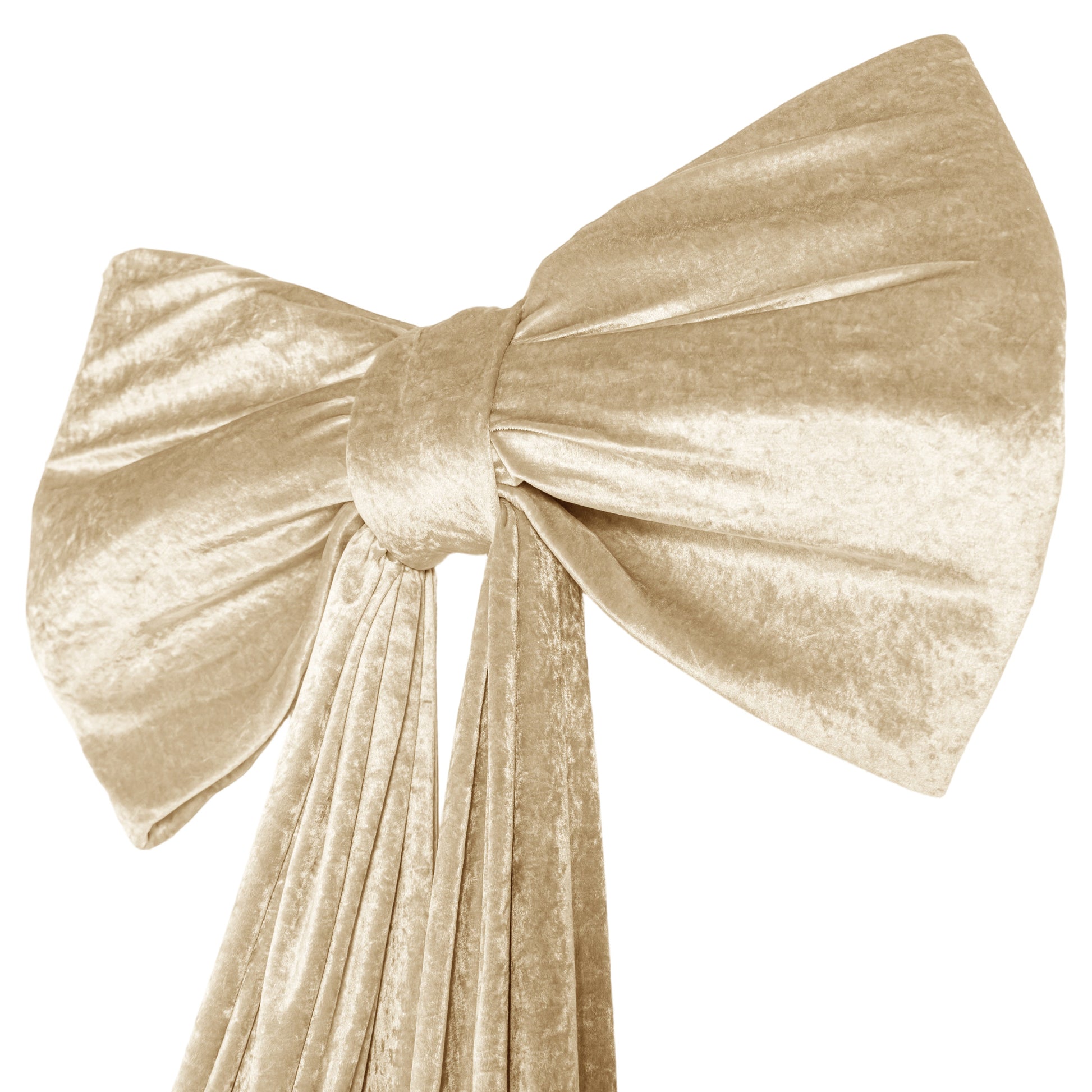 XL Velvet Giant Fabric Bow for Backdrop Champagne close up

