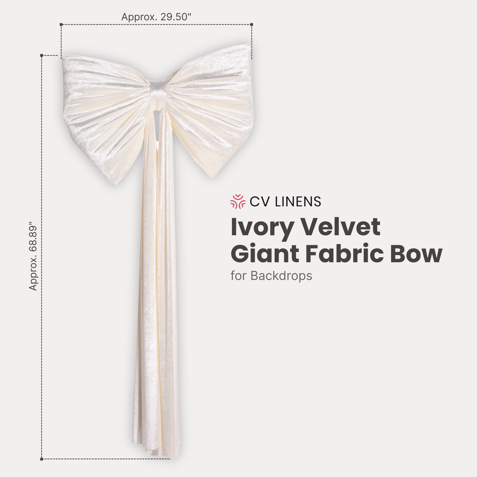 Velvet Giant Fabric Bow for Backdrop Ivory infographic
