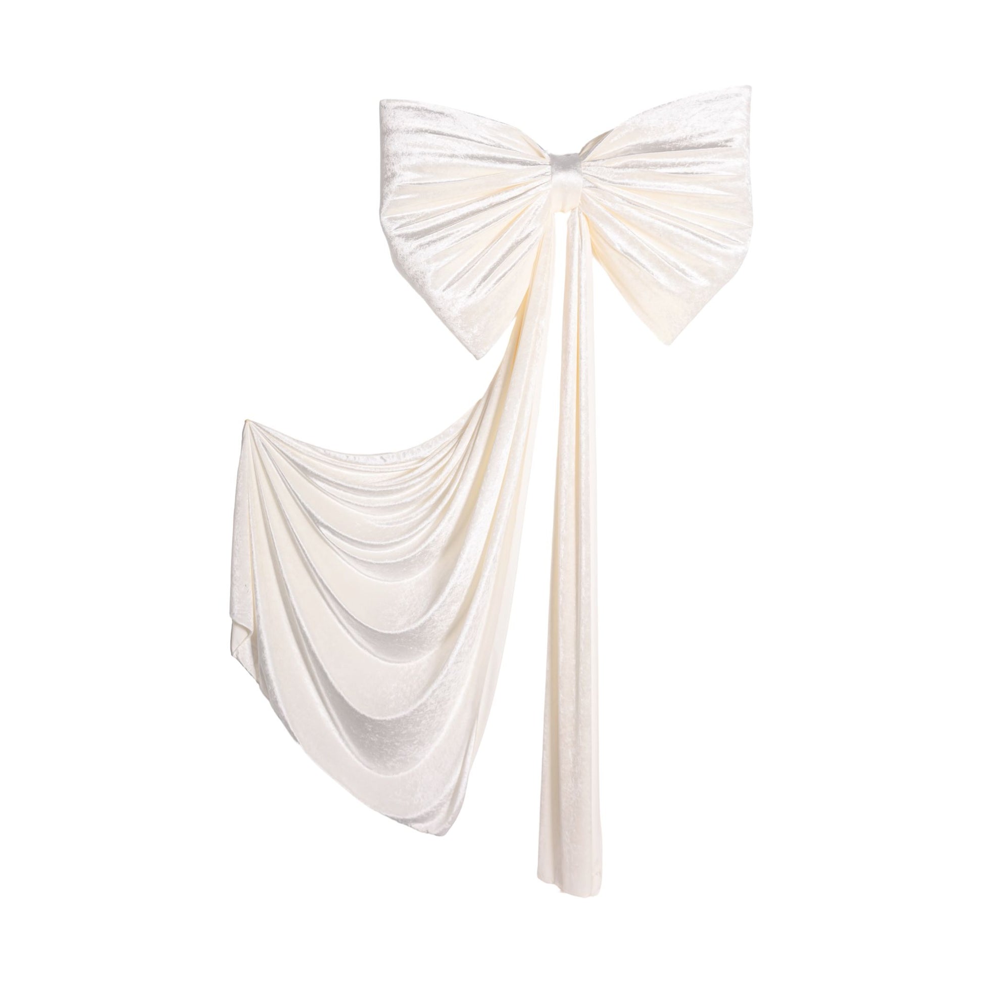 Velvet Giant Fabric Bow for Backdrop Ivory bow strand spread out