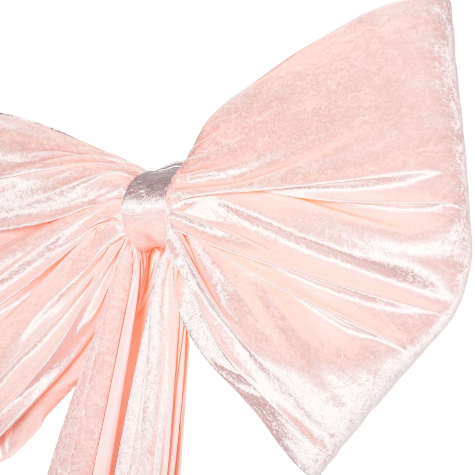 Velvet Giant Fabric Bow for Backdrop Pastel Pink close up of center