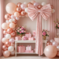 Velvet Giant Fabric Bow Backdrop Pastel Pink with a half circle balloon arch stand