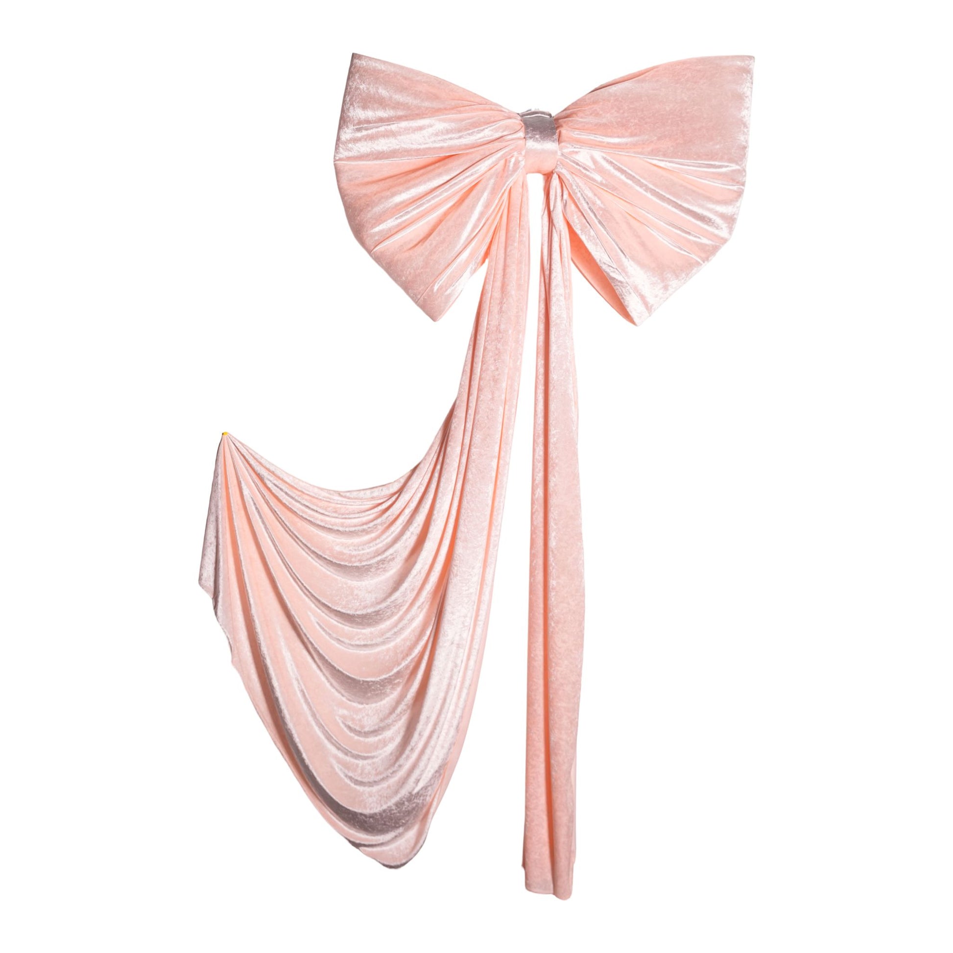 Velvet Giant Fabric Bow Backdrop Pastel Pink full view with the bow strand spread out