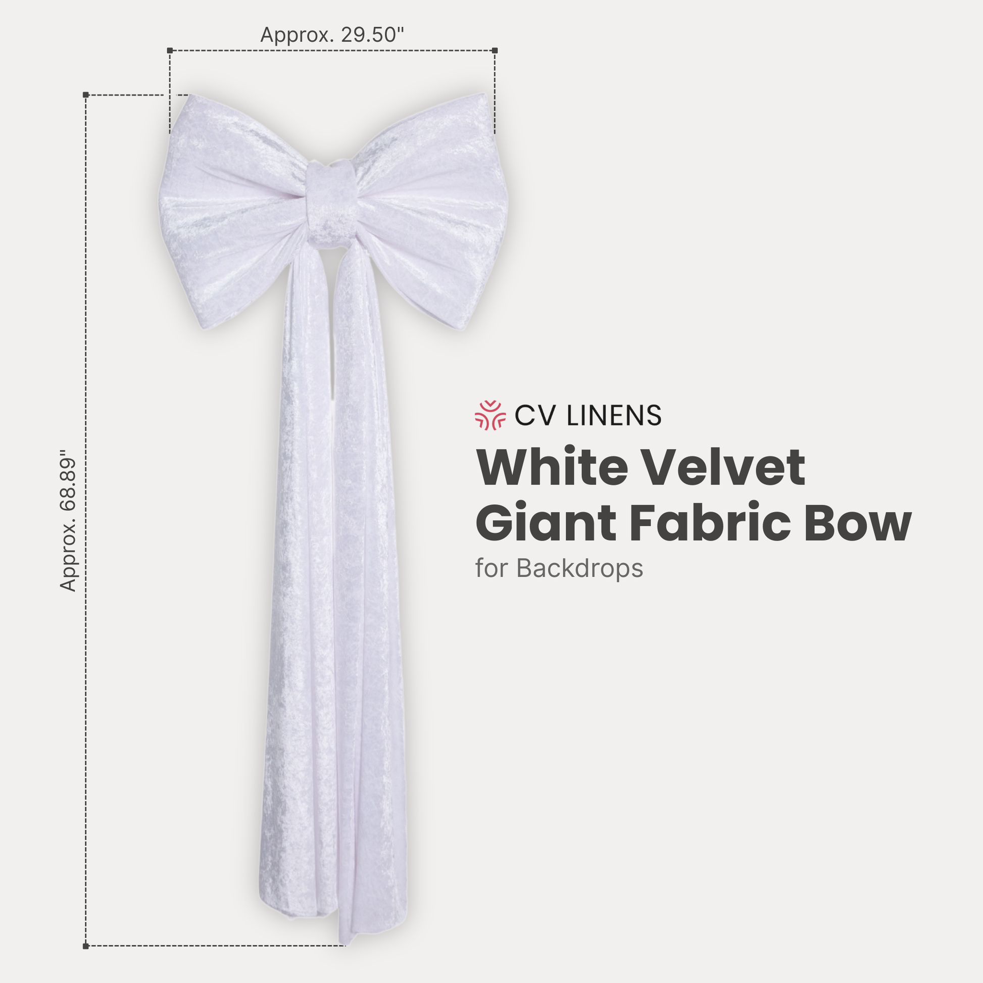 Velvet Giant Fabric Bow for Backdrop White infographic
