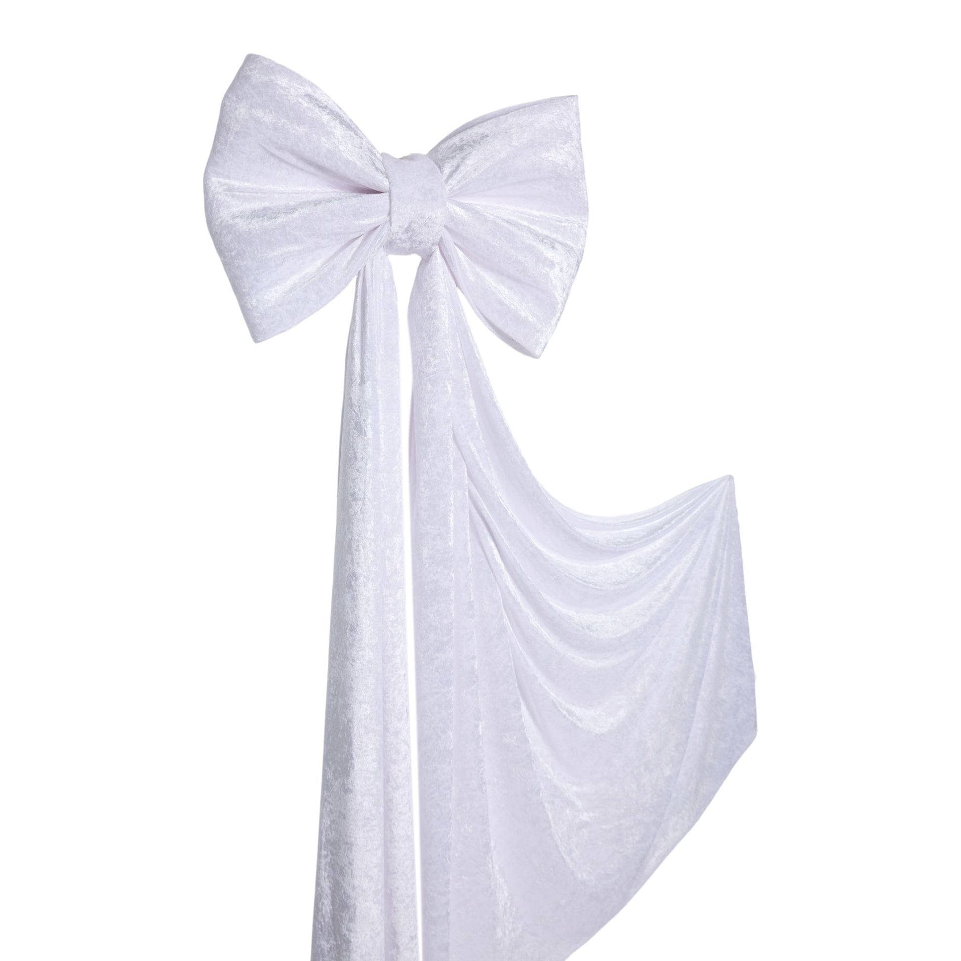 Velvet Giant Fabric Bow for Backdrop White bow strand spread out