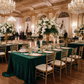 Elegant Ballroom Wedding with Velvet King 108"x156" Rectangular Tablecloth Emerald Green and Gold Chairs