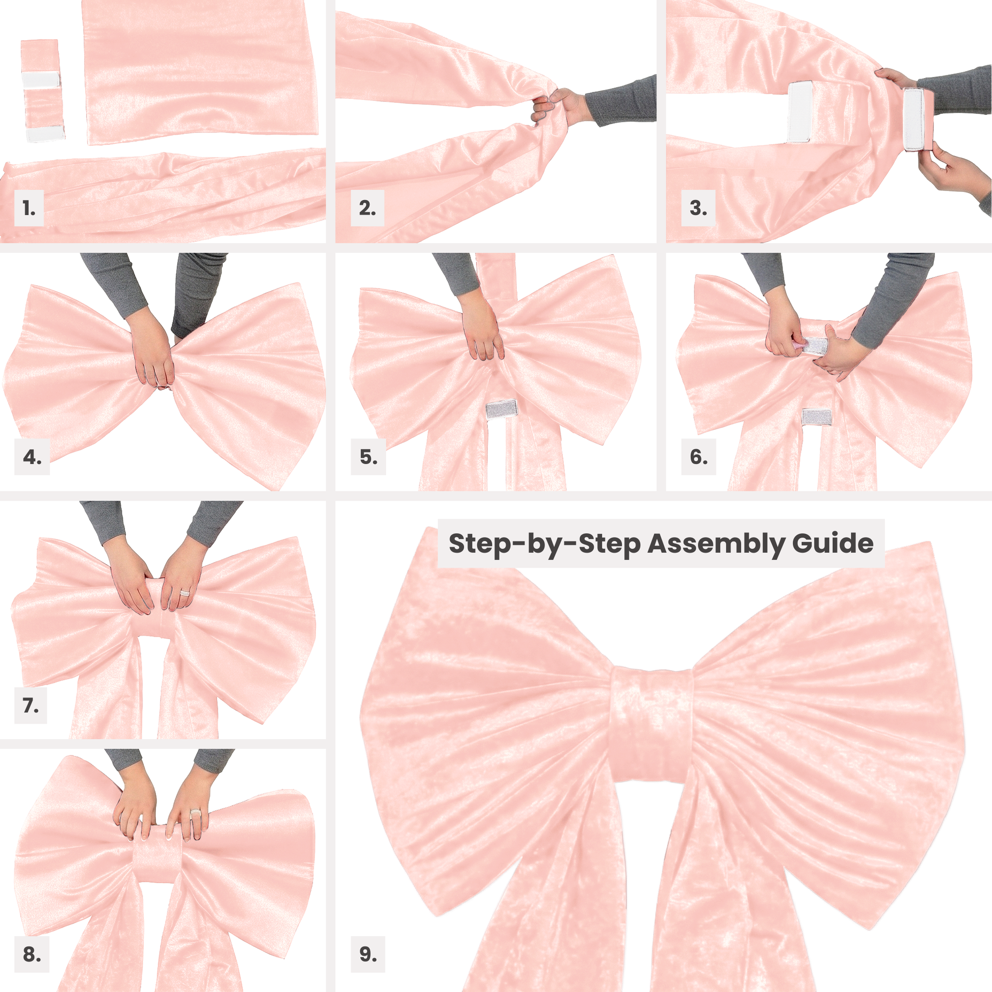 Velvet Giant Fabric Bow for Background Pastel Pink assembly steps instructions
