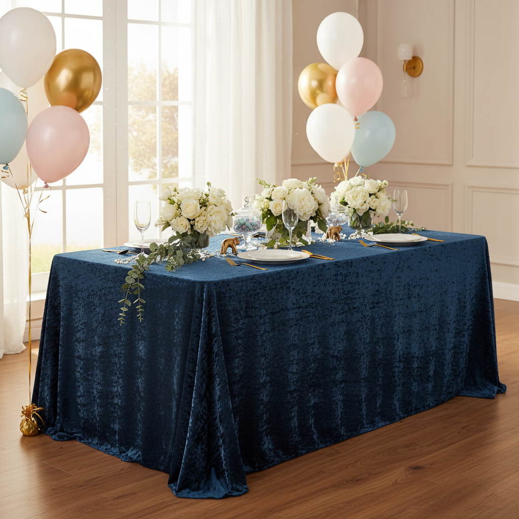 Velvet Rectangular Tablecloth Navy Blue - Baby Shower