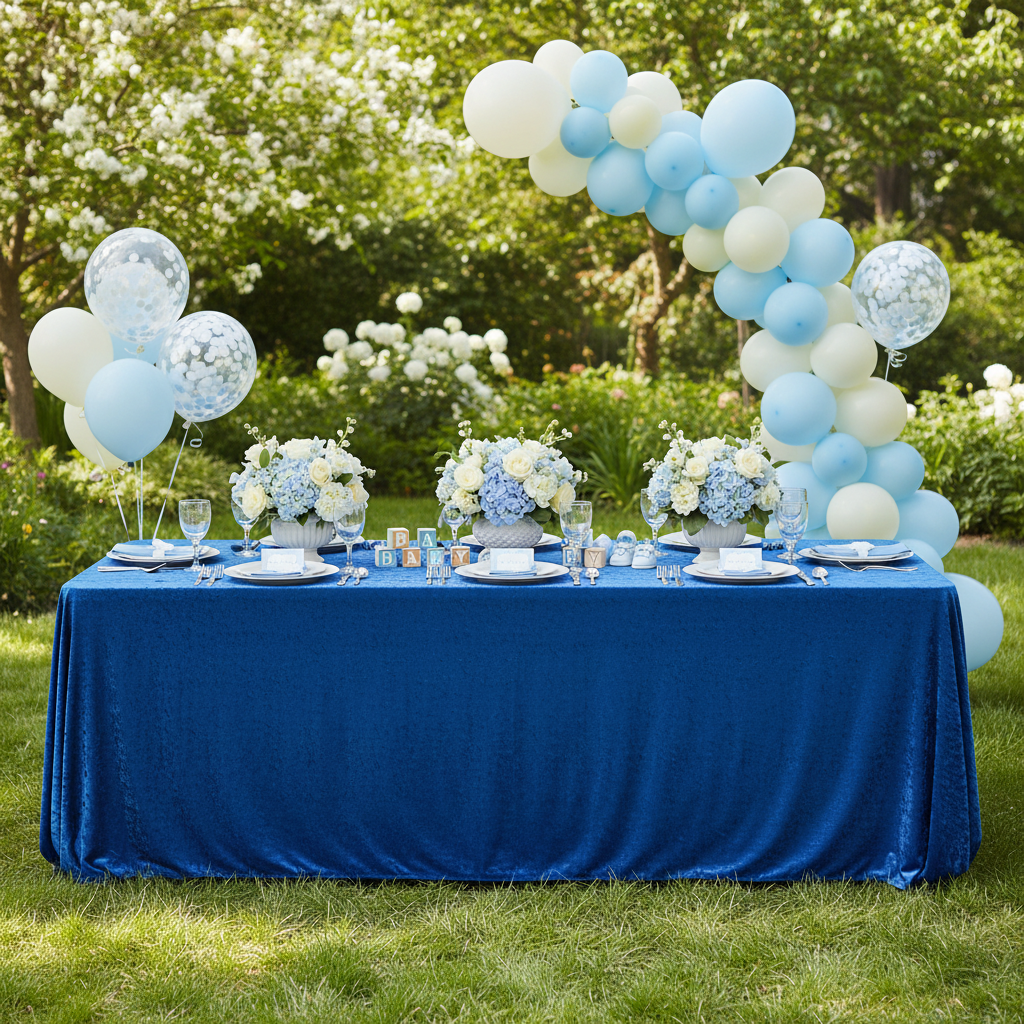 Royal Blue Velvet Rectangular Tablecloth - Outdoor Baby Shower