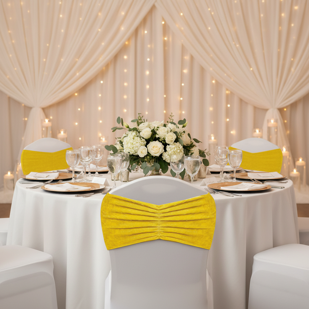 Velvet Ruffle Stretch Chair Band - Canary Yellow