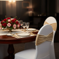Velvet Ruffle Stretch Chair Band - Champagne side view on banquet chair