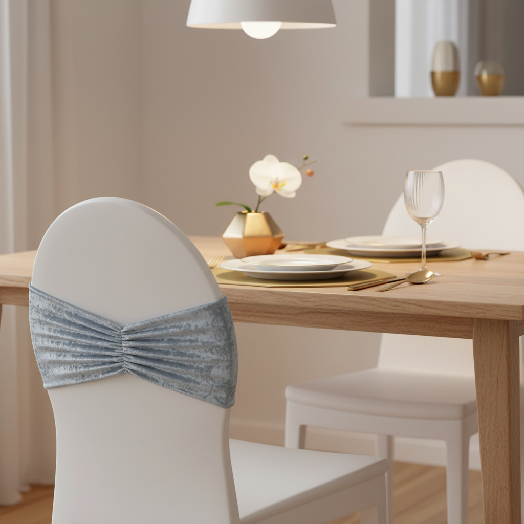 Velvet Ruffle Stretch Chair Band - Dusty Blue