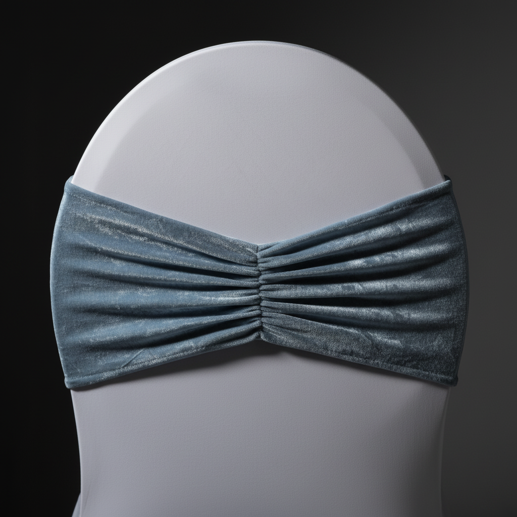 Velvet Ruffle Stretch Chair Band - Dusty Blue