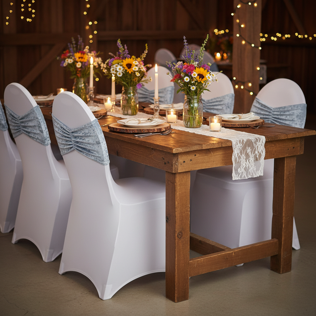 Velvet Ruffle Stretch Chair Band - Dusty Blue