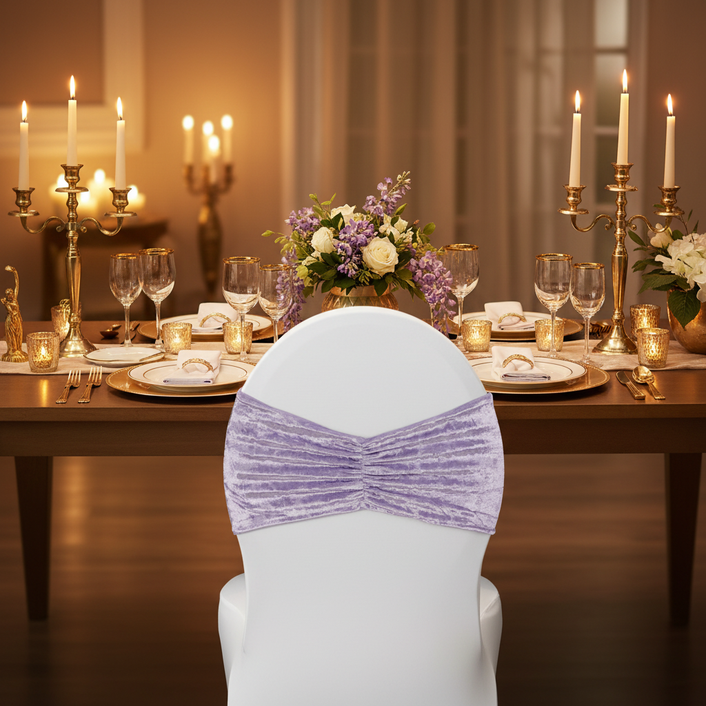 Velvet Ruffle Stretch Chair Band - Wisteria