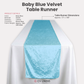 Velvet Table Runner Baby Blue infographic showing product details