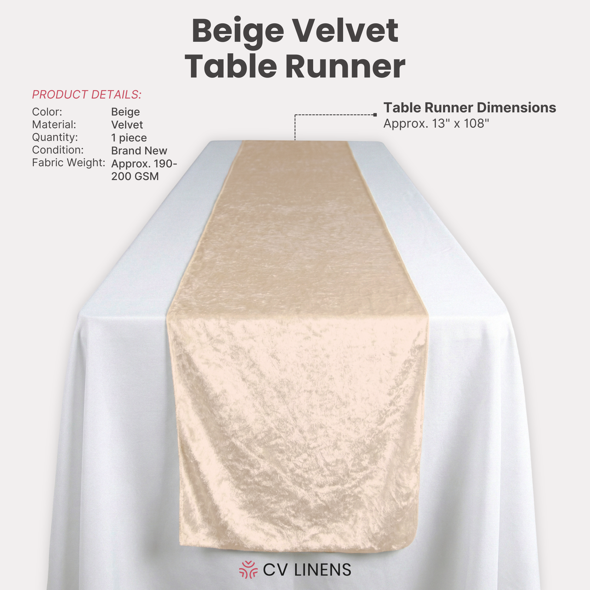 Velvet Table Runner Beige infographic