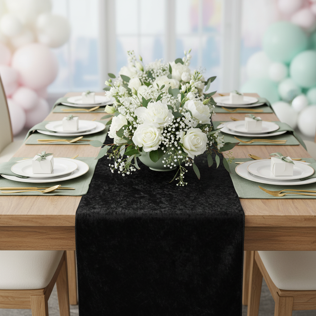 Velvet Table Runner - Black | placemat | charger plate | 