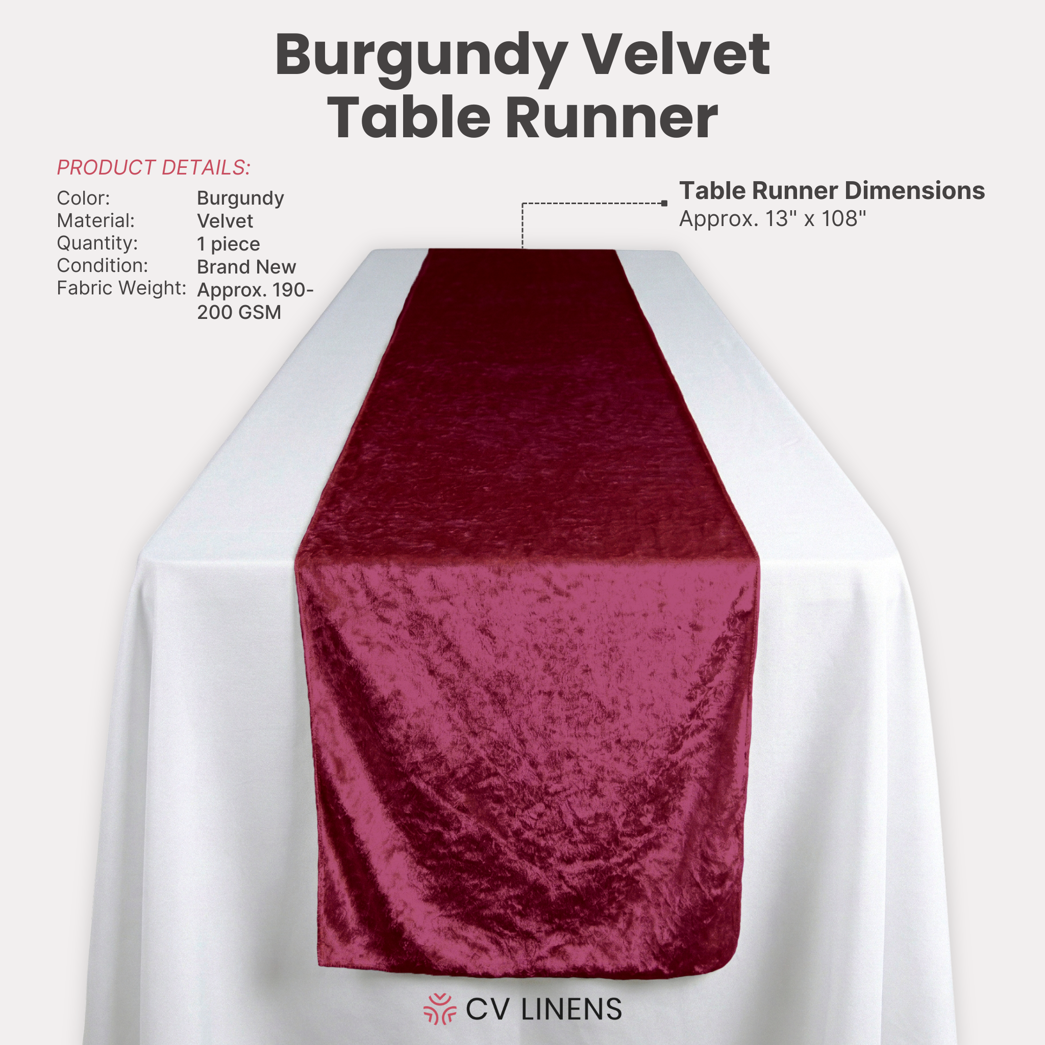 Velvet Table Runner Burgundy infographic