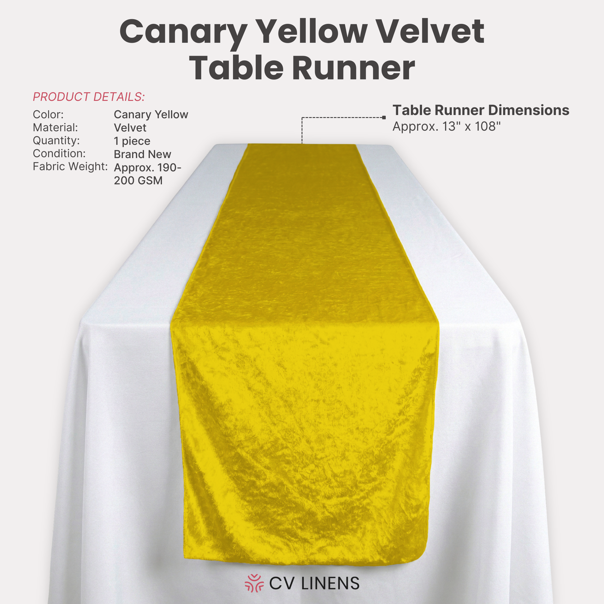 Velvet Table Runner Canary Yellow infographic
