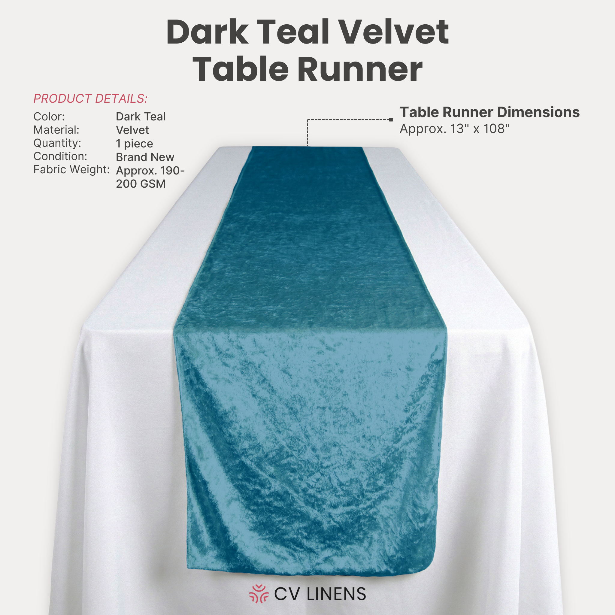 Velvet table Runner Dark Teal infographic