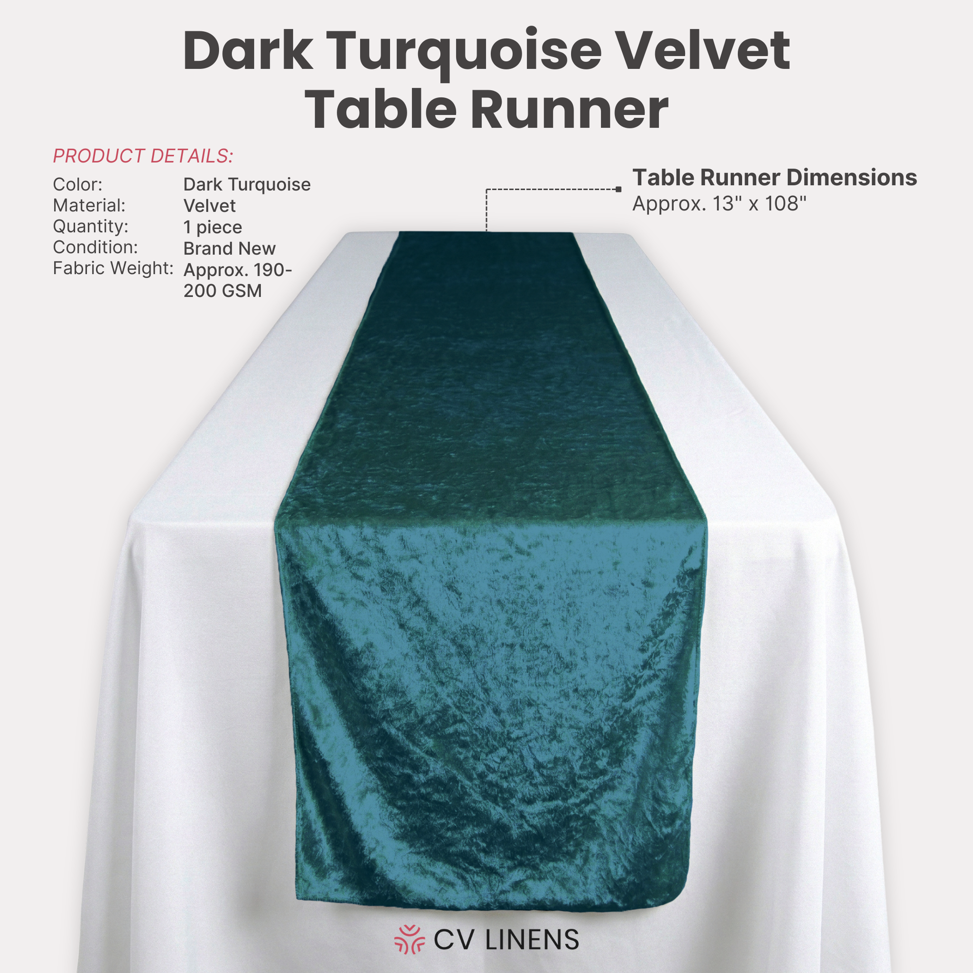 Velvet Table Runner Dark Turquoise infographic