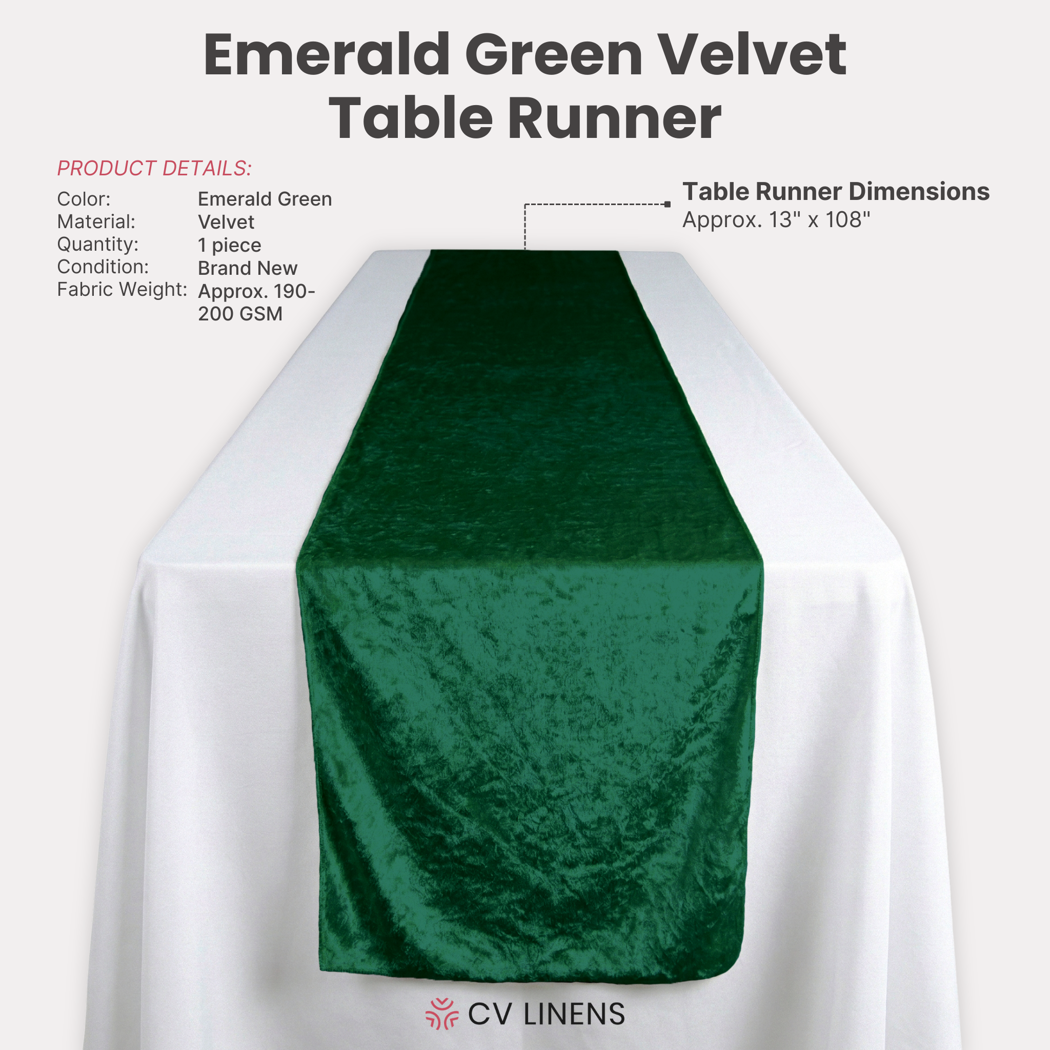 Velvet Table Runner Emerald Green infographic