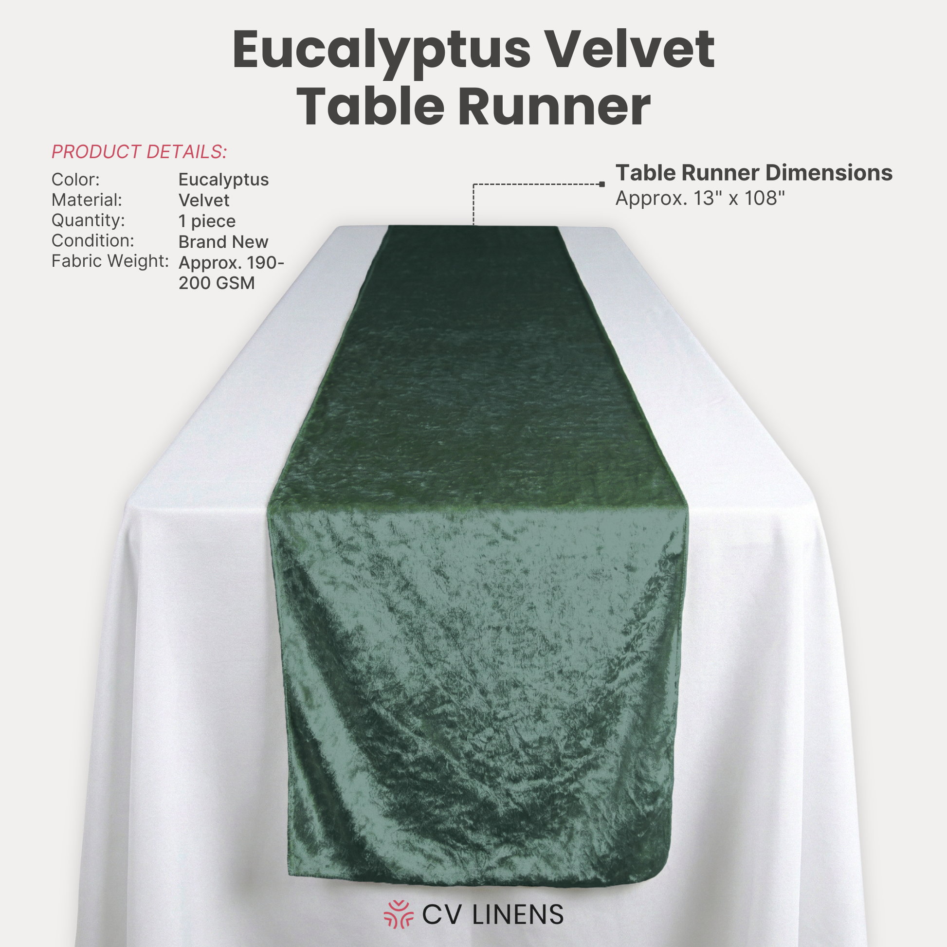 Velvet Table Runner Eucalyptus infographic

