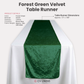Velvet Table Runner Forest Green infographic showing product details
