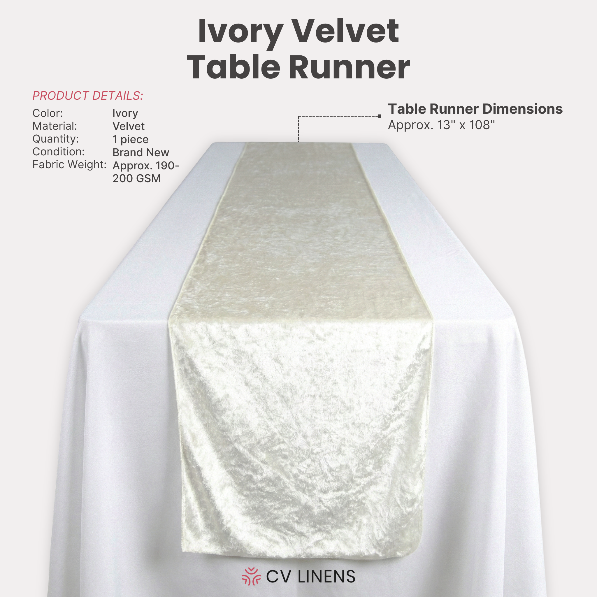 Velvet Table Runner Ivory infographic