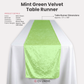 Velvet Table Runner Mint Green infographic showing product details